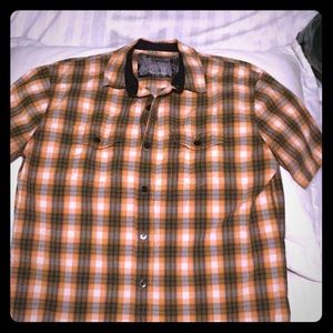 Mens M shirt. Orange/black plaid.